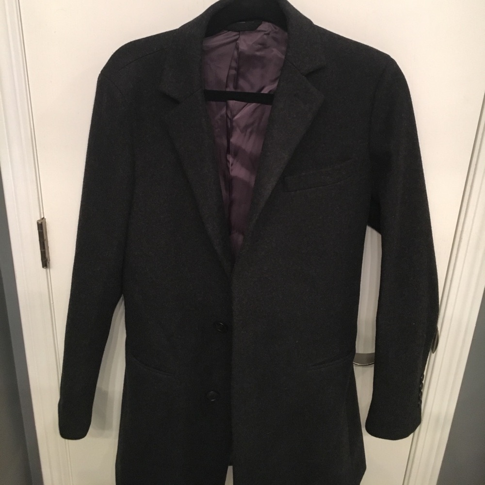 Bonobos 100% Wool Charcoal Top Pea Coat Jacket Men’s 36R Slim Fit Dark Gray